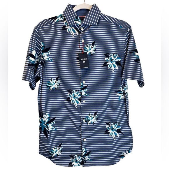 CREMIEUX Men’s Striped Floral Button Down Short Sleeve Small Top NWT - Picture 1 of 6